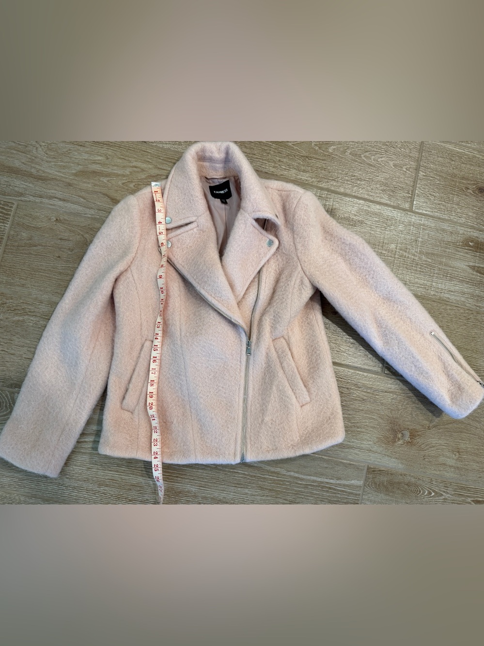 Express Blush Pink Wool-Blend Peacoat with Moto Zip